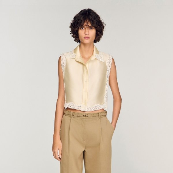 БЛУЗКА С КРУЖЕВНЫМИ ВСТАВКАМИ SANDRO